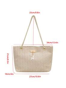 1pc Polyester Deer Pattern Large Capacity Zipper Fashionable Women's Shoulder Tote Bag, Suitable For Daily Use - White - View 11