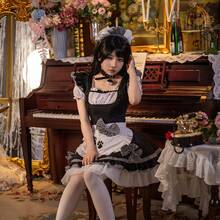 Disfraz de sirvienta clásico en blanco y negro para Halloween, traje de cosplay para espectáculos, estilo chica gato transfronterizo. - Negro + calcetines - Ver 3