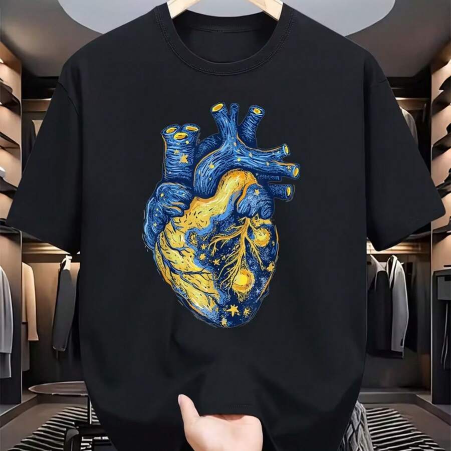 Printed T-Shirt For Men And Women - 黑色 - 查看 1