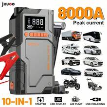 Kompresor Udara Mini Portabel, Pengisi Daya Portabel, Pompa Ban Digital 150PSI, Layar Digital, Jump Starter 8000A dengan Kompresor Udara, Kotak Jumper Aki Mobil, Jump Starter Portabel 12V, Aksesoris Mobil, Alat Hebat untuk Perbaikan Mobil - Pompa udara multifungsi (unit utama + perlengkapan aksesori) - View 2
