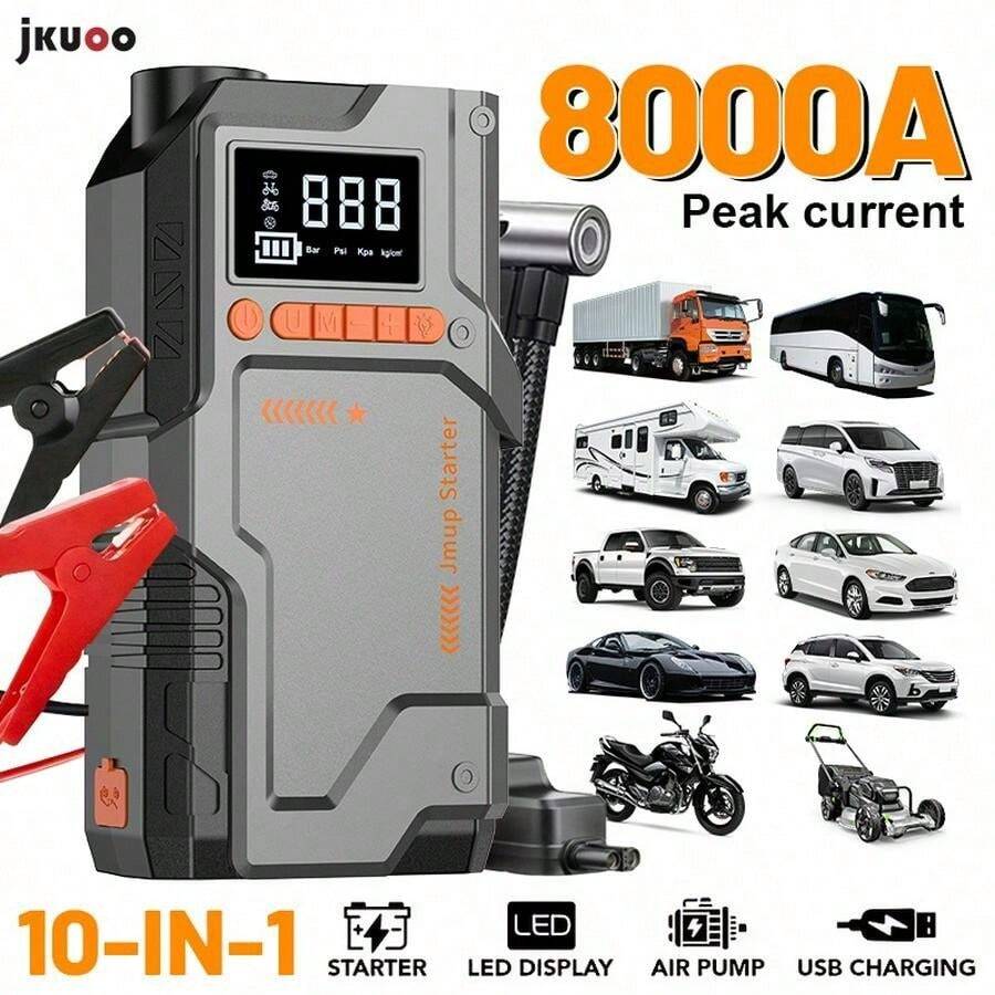 Kompresor Udara Mini Portabel, Pengisi Daya Portabel, Pompa Ban Digital 150PSI, Layar Digital, Jump Starter 8000A dengan Kompresor Udara, Kotak Jumper Aki Mobil, Jump Starter Portabel 12V, Aksesoris Mobil, Alat Hebat untuk Perbaikan Mobil