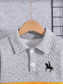 男童休閒時尚刺繡設計半鈕扣長袖上衣與長褲2件套，秋冬款 - 灰色 - 查看 3