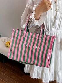 Fashionable College Style Large Capacity Tote Bag - Lightweight PVC And Kraft Paper Material, Hook And Loop Closure Design, Women's Fashion - Multicolor - View 4