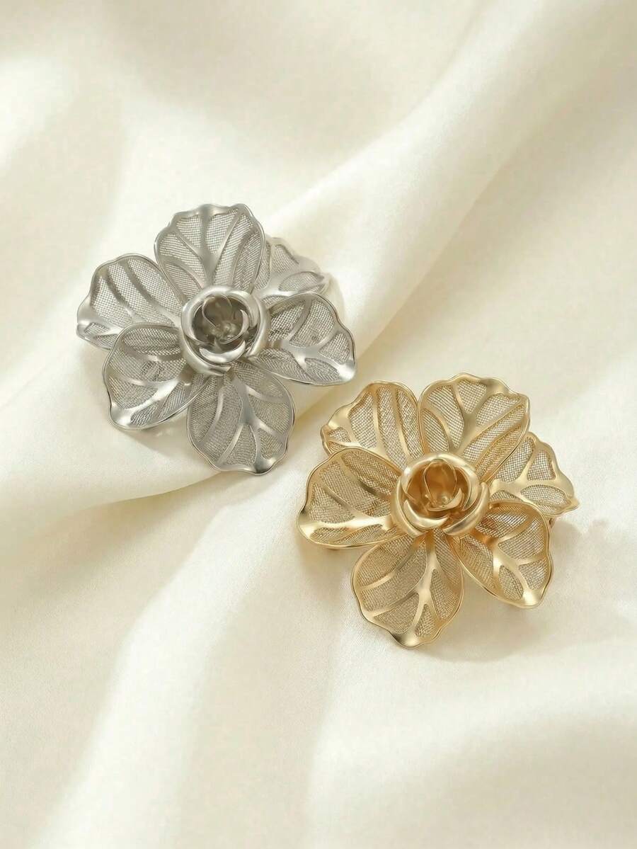 Luxury Niche French Rose Brooch, Mesh Hollow Design Brooch Pin, Delicate Style Daily Accessory - A - View 1