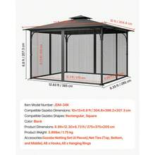 Gazebo Netting Replacement, Fit Most 10 X 13 X 6.8 FT Gazebo Curtain, Outdoor Garden Net, 4-Panel Sidewall Mesh Net, Patio Midge Netting With Double Zipper, Canopy Screen (Netting Only) - 10 X 13 X 6.8 FT - View 7
