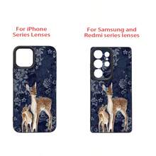 1pc TPU Material Retro Navy Blue Floral Bow Deer Pattern Phone Case Compatible With Apple 17 Pro Max/17/16 Pro Max/15/13/12/11, S20 FE/A15/S24/A55, Note 11/Note 12/Note 13 Pro, Full Coverage Anti-Drop Soft Protective Cover - Black - View 7
