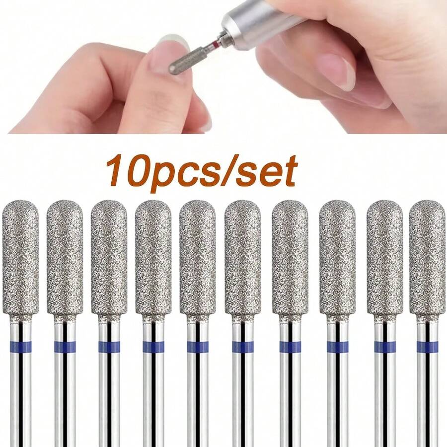 10pcs/Set Diamond Nail Polishing Head, Cylindrical Nail Polishing Head, Suitable For Gel Polishing To Remove Dead Skin And Shaping. - Multicolor - View 1