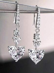 1 Pair Gorgeous Cubic Zirconia Earrings, Designed For Women, Suitable For Wedding, Engagement, Anniversary Party Wear, Valentine's Day Gift - 1# - View 1