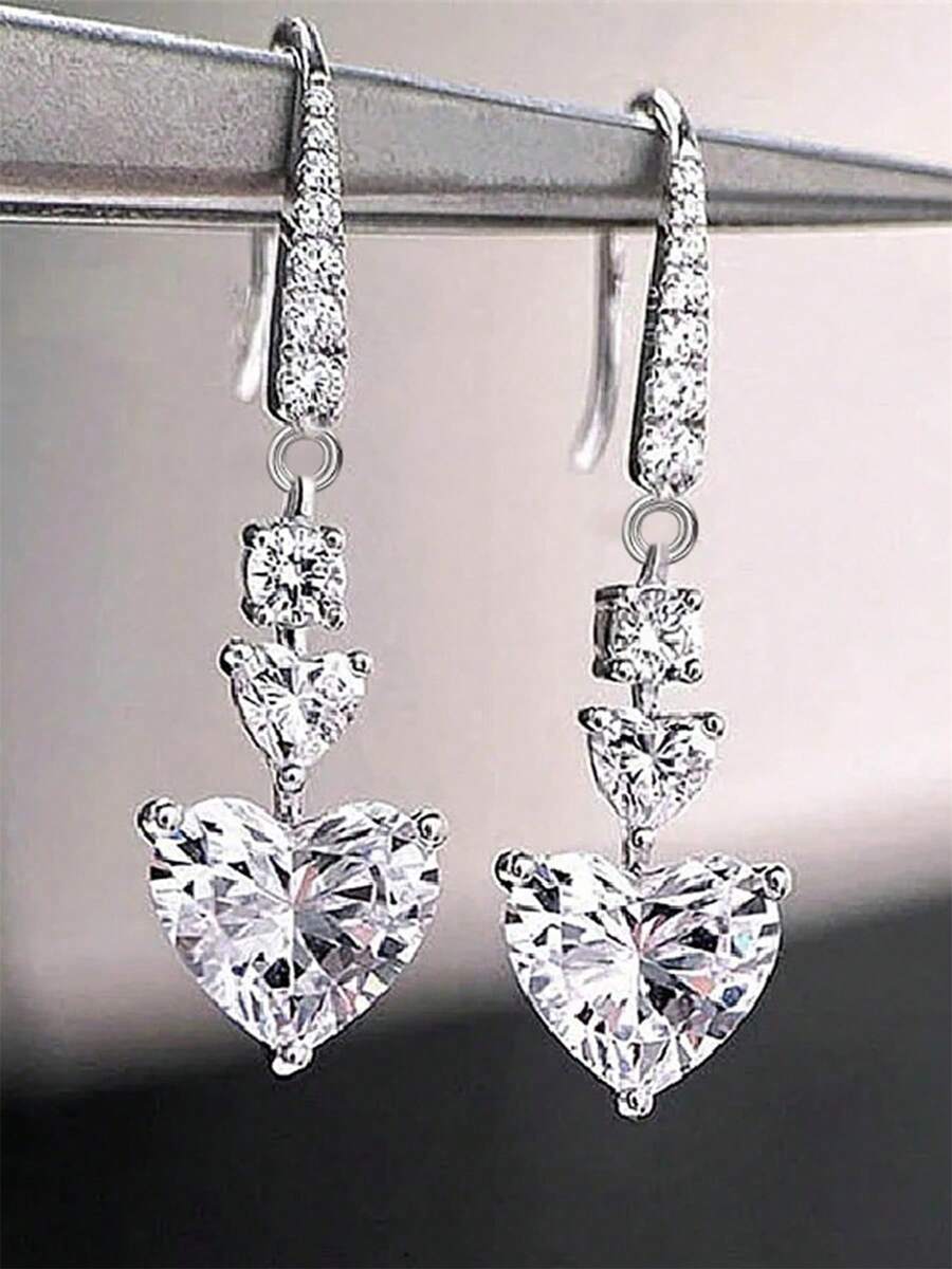 1 Pair Gorgeous Cubic Zirconia Earrings, Designed For Women, Suitable For Wedding, Engagement, Anniversary Party Wear, Valentine's Day Gift - 1# - View 1