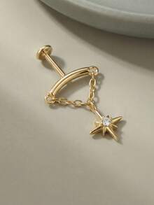 1Pc Tassel Star 925 Sterling Silver Earrings For Women Classic Minimalist Stud Earring Cartilage Flat Back For Daily Wear Engagement Fine Jewelry - Gold - View 4
