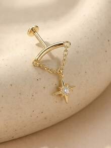 1Pc Tassel Star 925 Sterling Silver Earrings For Women Classic Minimalist Stud Earring Cartilage Flat Back For Daily Wear Engagement Fine Jewelry - Gold - View 2