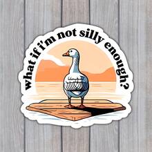 1PC 3Inch 1PC 3In" What If I'm Not Silly Enough Sticker Featuring A Goose Staring Into A Sunset Over A Dock, Perfect For Students, Creatives, Mental‑Health Cuties, Nature Lovers, And Anyone Who Has Ever Wondered Whether They're Living Up To Their Own Silliness Potential - A - View 1