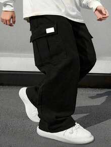 1pc Young BoyFashionable Outdoor Sports Casual Cargo Pants, Spring/Autumn - Black - View 1