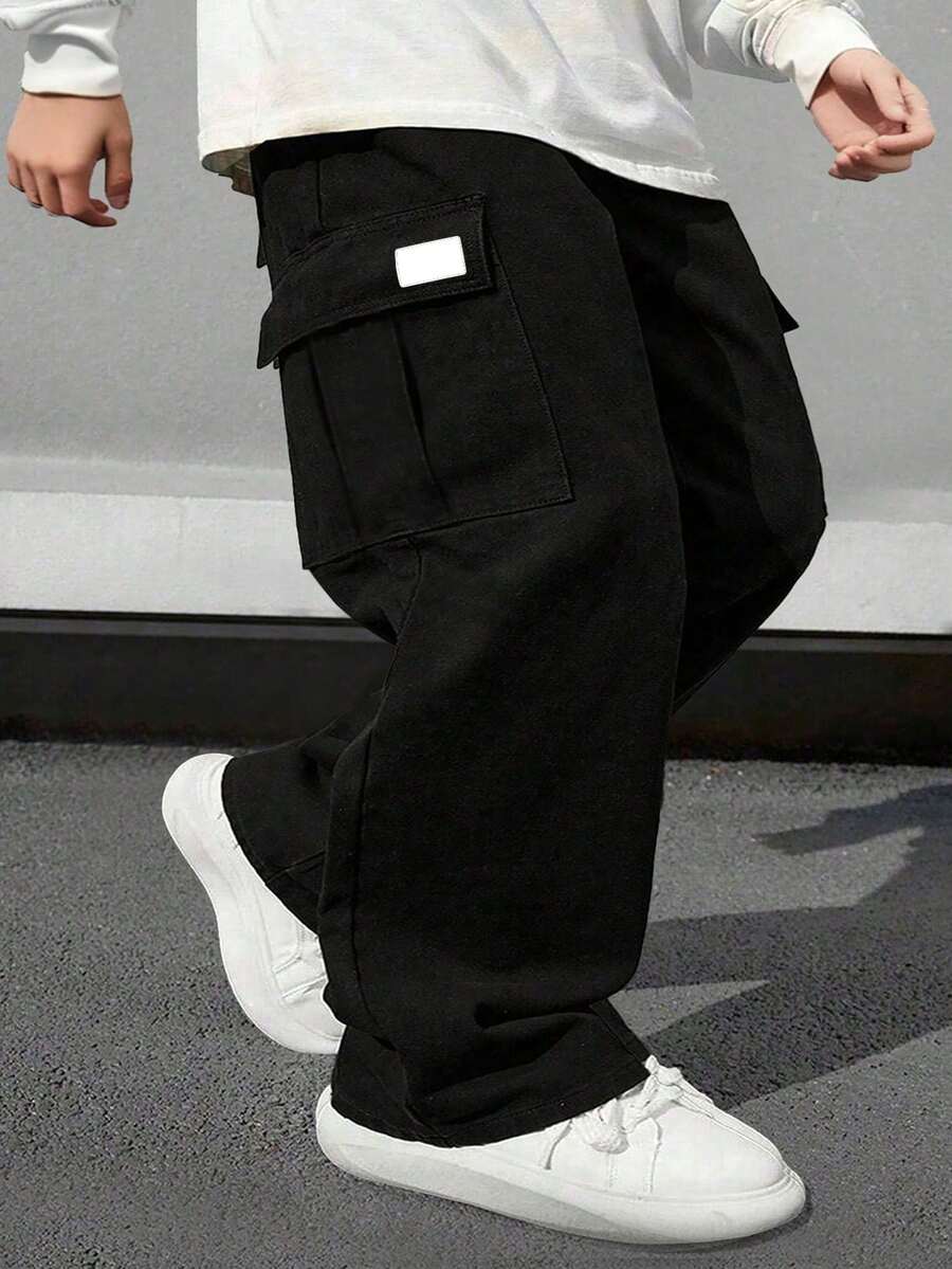 1pc Young BoyFashionable Outdoor Sports Casual Cargo Pants, Spring/Autumn - Black - View 1
