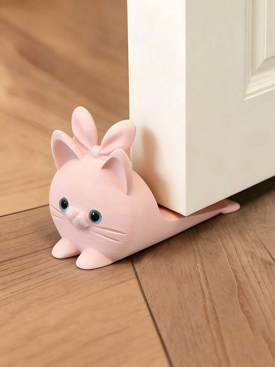3D Printed Cute Pink Cat Door Stopper, Creative Rabbit Ear Cat Design, Non-Slip And Wear-Resistant, Prevents Hands From Being Pinched And Doors From Slamming, Suitable For Home And Office Environments, Ideal For Daily Use, Easter, Mother's Day And Other Holidays - Multicolor - View 1