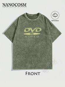 [100% Cotton] DVD Video Nostalgic Green Logo Vintage Gaming Print T-Shirt 2000s Aesthetic Retro Summer Shirt - Unisex Women & Men's Campus Daily Wear - Washed T - Green - 查看 1