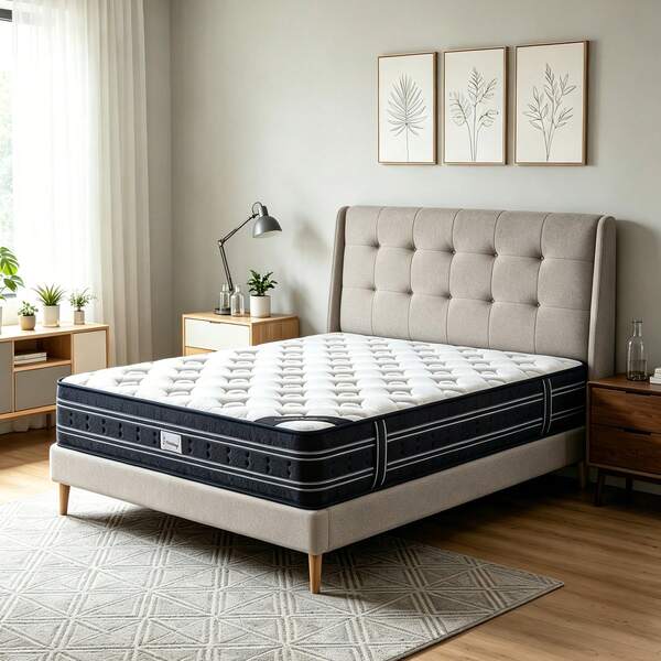 Matelas 90x200 - 28 cm, Mousse à Mémoire de Forme à Ressorts Ensachés Mixte Bleu Latex, 7 Zones De Confort, Durable, Couchage Indépendant, Matelas 1 Personne
