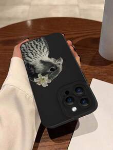 1pc Falcon Pattern Fashionable Personalized Cool Style Gift For Friends, Family, Yourself, Couples, Black Matte Soft Protective Case Compatible With Apple, - Black - View 4