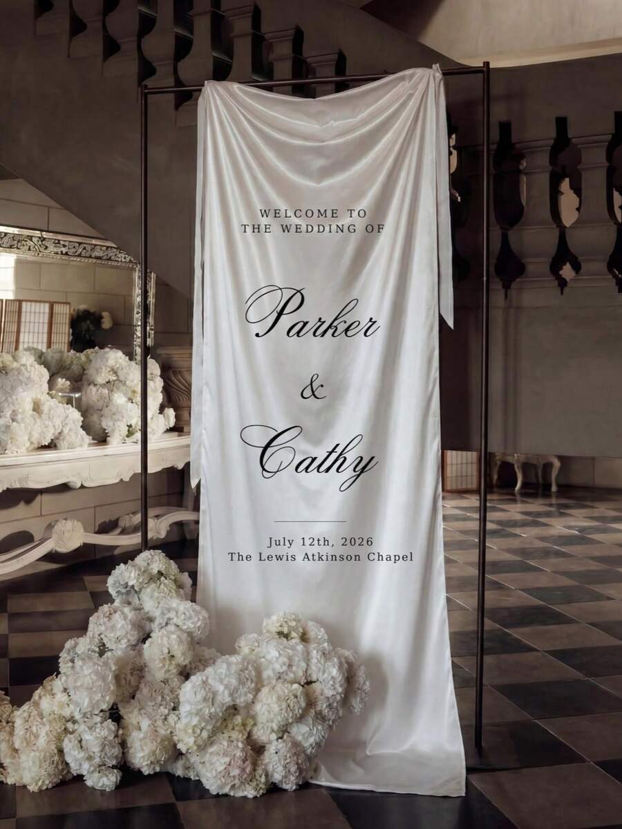 Customized Wedding Welcome Sign, Wedding Fabric Welcome Banner, Modern Minimalist Bohemian Style, Personalized Bride Party Name Sign, Wedding Decoration, Personalized Party Decor, 3 Fabric Options, Fabric Sign, Creative Gift - Multicolor - View 1