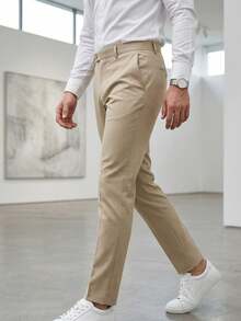 Men's Solid Color Suit Pants, Men's Commute Casual Business Travel Long Pants - Champagne - View 6