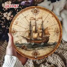 2D Flat Vintage Metal Sign - Old World Map, Detailed Sailing Ship, Framed Wall Art, Suitable For Living Room Decor, Ideal For Expressive Zones, Indoor Use, New Year Gift, 19.81x19.81cm, Coastal Home Decor, Perfect For Room Decoration (Random Hole Position) - A - View 7