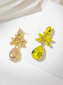 1 Pair Women's Teardrop Shaped Colorful Floral Diamond Earrings Suitable For Going Out - Yellow-e072 - View 2