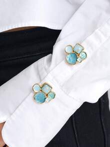 Cring Coco 2 Packs Women's Light Luxury Button Covers, Puppy Paw-Shaped Zinc Alloy With Glass Inlay Detachable Shirt Cufflinks Decorative Buttons, Metal Shirt Decorative Detachable Sew-Free Clips, Minimalist Versatile Suit Cuff Buttons, Exquisite Commuter Daily Wear Jewelry - Lake Blue - View 7