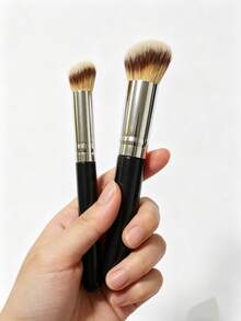 2 pièces Set de pinceaux de maquillage professionnels, pinceau à fond de teint en poils de nylon doux, pinceau à poudre, pinceau à contour, pinceau à blush, pinceau à highlighter, outils de maquillage essentiels pour femmes, portable - Noir - Voir 5