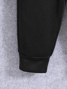 男童休閒時尚刺繡設計半拉鍊長袖上衣與長褲兩件套，秋冬款 - 黑色 - 查看 9