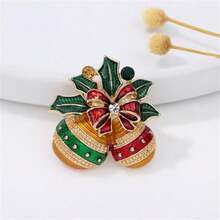 Broche de Navidad de vidrio con diamantes de imitación clásico para mujeres y niñas,,,,campana, broche de corona - Guirnalda - Ver 3