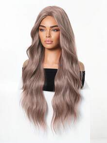 Tóc giả sóng nước 28 inch ombre nâu nhạt sang vàng tro rẽ ngôi giữa, uốn xoăn lỏng định hình sẵn, sợi tổng hợp chịu nhiệt, phong cách cá tính cho nữ, hợp streetwear, hip hop, lễ hội âm nhạc, mặc thường ngày và đi club - Hồng - Xem 4