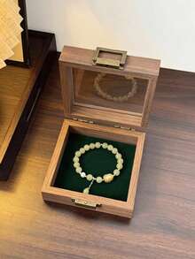 1pc Vintage Wooden Jewelry Box With Lid, Transparent Dust-Proof Storage Box For Earrings, Rings, Bracelets, Portable Small Accessory Organizer - Multicolor - View 17