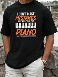 Divergent T-Shirt For Men With Piano Graphics, Autunno, Fabric Of High Quality, Vestibilità Comfortable, Casual, Traspirante. - Black - View 1