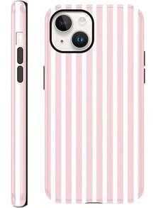 Gestreifte Sommer-Handyhülle, geeignet für iPhone14 / iPhone13 ,, mit einem schönen sommerlichen rosa-weißen Musterdesign, eine Schutzhülle geeignet für Mädchen, doppelschichtige stoßfeste bunte Silikonhülle. - Weiß 6 - Übersicht 2