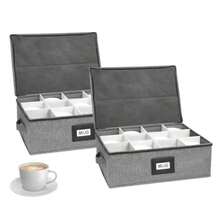 Caja de almacenamiento para copas de vino con divisores capacidad para 12 copas de vino de tamaño estándar cubeta de microfibra acolchado duradero con asas de transporte gris (sin vasos - Gris - Ver 9