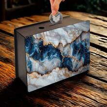 1pc Handmade Wooden Artistic Coin Storage Box, Turquoise Marble Decor Rectangular Wooden Display Box, Suitable For Home Decor, Library Display, Halloween And Christmas Gifts - Multicolor - View 6