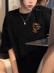 Women's T-Shirt For Spring And Summer - Black - View 2