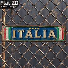 2D平面設計復古義大利金屬標誌，尺寸 15.8" X 4"，金屬材質，帶有「Italian」字樣的牆面裝飾藝術品，適合裝飾前院、車庫與門廊 - 彩色 - 查看 3