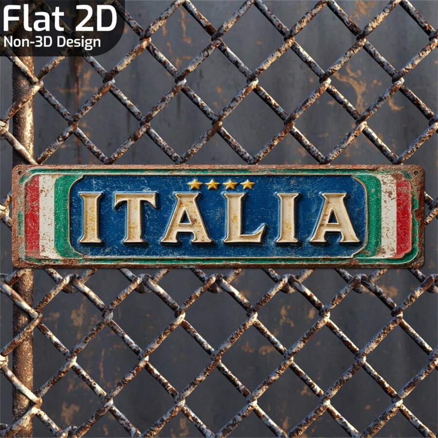 2D Flat - Vintage Italian Metal Logo, 2D Flat Design, Size 15.8" X 4", Made Of Metal. This Wall Art Piece With "Italian" Lettering Is A Great Choice For Decorating Your Front Yard, Garage, And Porch.