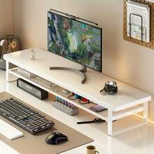 Dual-Layer Computer Desk Riser With Storage Drawer, Heavy-Duty Thickened Ventilated Design, Multi-Layer Monitor Stand And Keyboard Tray, Suitable For Home Office, Space-Saving Workstation, Easy Assembly - Blanco - Ver 10