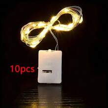 5/10 piezas/Paquete 1m Luces de alambre de cobre LED, Luces de ambiente decorativas para ramos, Pequeñas luces de cadena, Flores, ¡Luces decorativas para regalos! - Amarillo - Ver 9