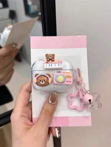 Cute Cartoon Music Ice Cream Bear Style Earphone Protective Case, Compatible With Apple Earphones Anti-Fall Protective Case, Applicable To Bluetooth Apple Earphone Case Anti-Scratch Anti-Fall Protective Case, Cute Earphone Case, Ideal Gift For Friends And Birthday - Musical Bear [Transparent] + Pendant - View 3