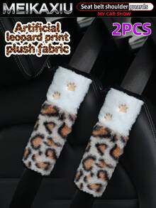 MEIKAXIU 1pc/2pcs New Leopard Print Plush Paw Print Car Seat Belt Shoulder Cover, Anti-Chafing Pressure Relief Comfortable Car Interior Accessory For Women - Leopard Print Plush Paw Print Style - View 16