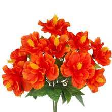 Yuejia 1/2 Pcs Artificial Outdoor Flowers Realistic Fake Hibiscus Tropical Flowers Spring Summer Decoration Faux Plants For Outdoors Planters Outside Porch Patio Yard Garden - Red - View 2
