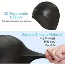 1pc Plus Size Silicone Swim Cap With Ear Protection, High Elasticity Waterproof Swim Cap For Long Hair Adults, Unisex - Multicolor - View 4