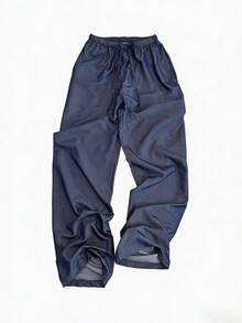 Pantalones anchos de lino para mujer, cintura elástica con cordón, sueltos y relajados, informales, ligeros y transpirables, para verano - Azul profundo 2 - Ver 5