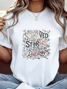 1 Women's T-Shirt With Floral Print And Lettering. - White 1 - View 2