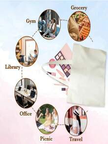 1 unidad de una bolsa tote de lienzo acuarela con lugares icónicos del mundo (35.05cm x 40.13cm), una bolsa de hombro moderna adecuada para compras diarias, ir al trabajo y viajar. es un gran accesorio para mujeres y un regalo ideal para cumpleaños. lona de algodón puro - Beis - Ver 4