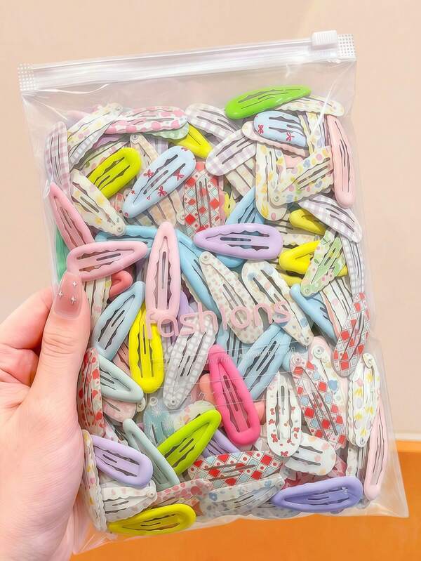 12/24/36/60pcs/Set Kawaii Macaron Print Hair Clips, Mixed Styles Include Polka Dots, Floral, Plaid And More, Soft Colors, Rounded Edges Won't Damage Hair, Y2K Hair Accessories Suitable For Women & Girls, Ideal For Daily, Date, School, Vacation, Beach, Party, Holidays, Gifts, Graduation Season