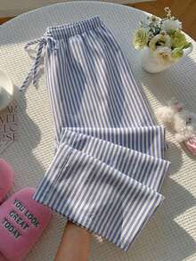 Pantalones anchos de uso diario con cintura con cordón y lunares para mujer - Blanco 2 - Ver 2